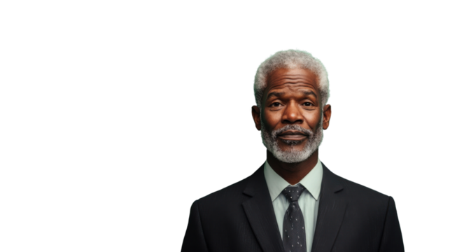 Confident senior businessman smiling on transparent background