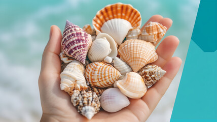 Collecting seashells in hand, showcasing various shapes and colors, evokes sense of tranquility and connection to nature