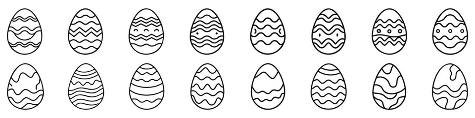 Linear Easter egg. Set of Easter eggs in doodle style. Happy Easter hand drawn on white background. Vector illustration
