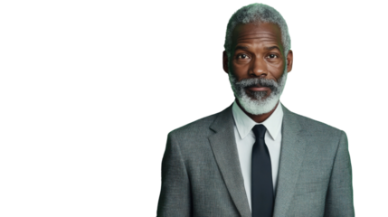 Confident senior businessman posing on transparent background