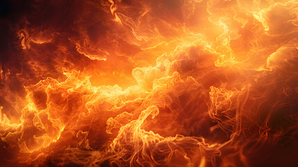 Fiery explosion cloud with intense orange flames and glowing smoke, abstract inferno in motion, representing power, energy, chaos, and the dramatic beauty of fire and heat