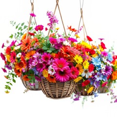 Fototapeta premium Cascading Floral Symphony in Weathered Baskets