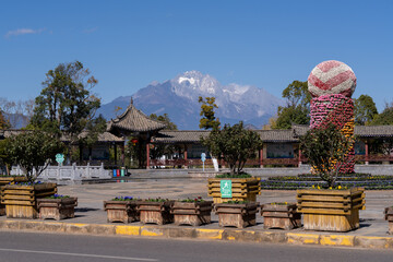 Jade Dragon Snow Mountain in the background from Li Jiang Train Station