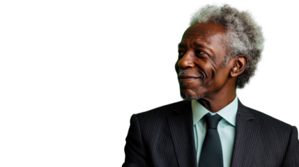 Smiling senior businessman looking sideways on transparent background