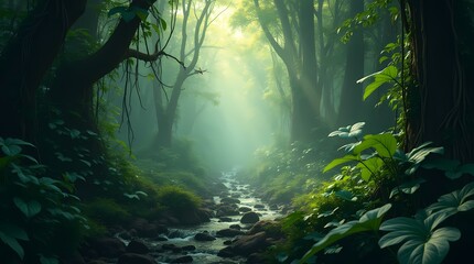 Dense jungle where every leaf hides something unusual. Birds are screaming and vines are rustling all around
