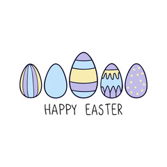 Happy Easter poster with eggs. Set of decorated Easter eggs with pastel colors wishing happy Easter. Vector illustration