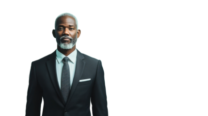 Confident senior businessman posing on transparent background