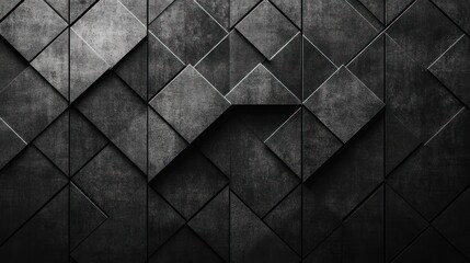 Abstract dark gray geometric pattern of squares and triangles.
