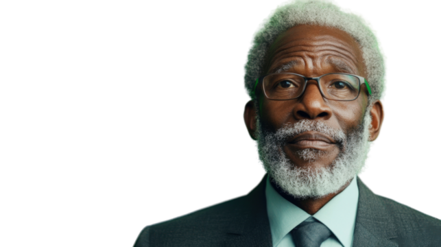 Confident senior businessman looking assertive with transparent background