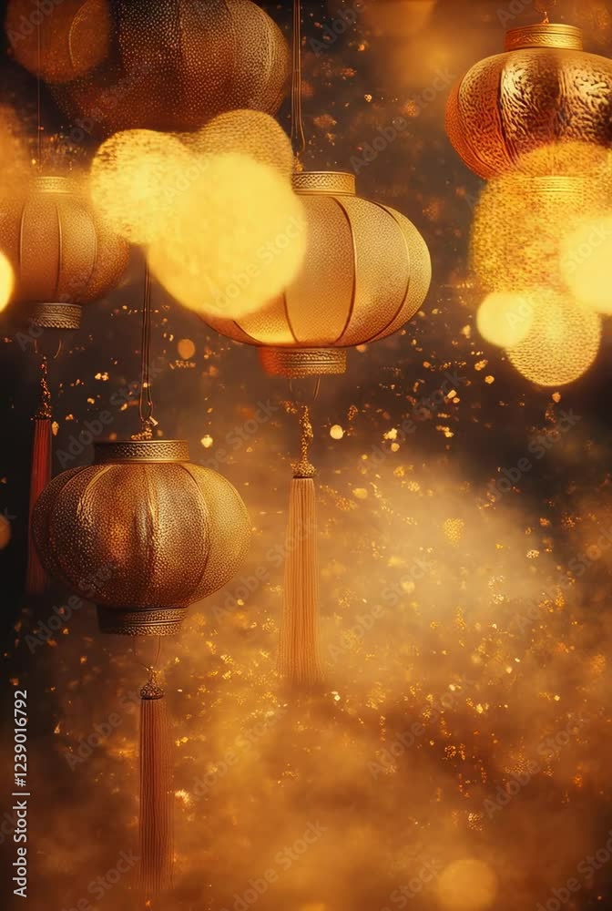Canvas Prints golden lanterns illuminating a festive atmosphere with sparkling bokeh in a magical celebration sett
