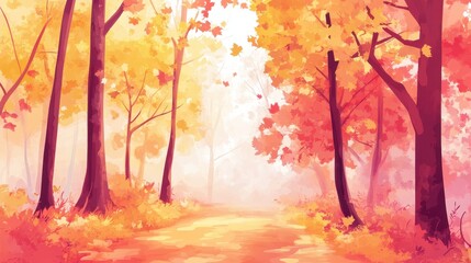 Autumn Pathway Through a Colorful Forest