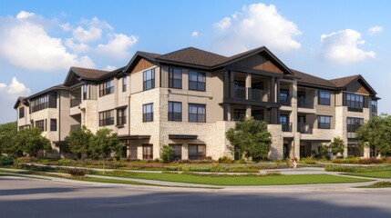 Modern Apartment Building Stone Facade Landscaping