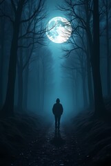Fototapeta premium Night forest, Moon lights the path