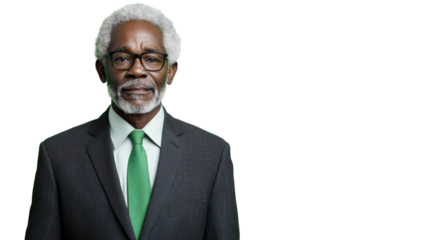 Senior black businessman posing on transparent background