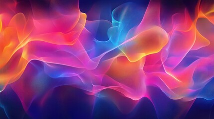 Fototapeta premium Abstract vibrant neon pink, blue, and orange waves flow on dark background.
