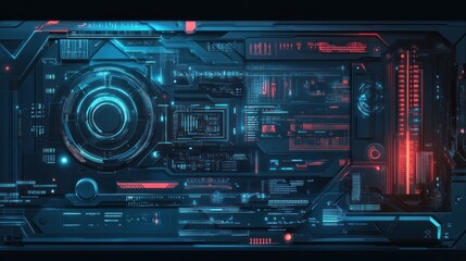 Obraz premium Futuristic technology interface with glowing blue and red elements.