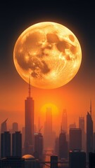 Fiery Sunset Over a Futuristic Metropolis � Vibrant Evening Background