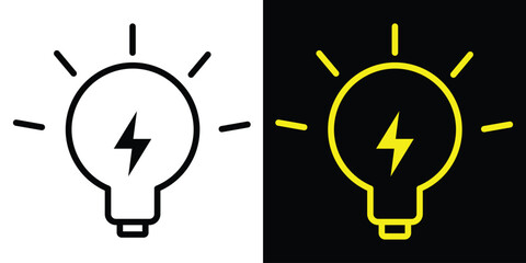 Lightning in light bulb icon. Light bulb symbol with lightning bolt inside. Vector illustration eps 10.