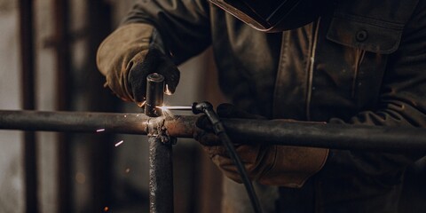 Welder at work industrial workshop closeup image dynamic environment focused view craftsmanship in action