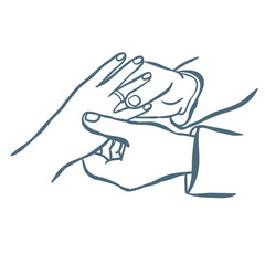 Line Art Illustration of Hands with Wedding Ring. Vector Graphic.
