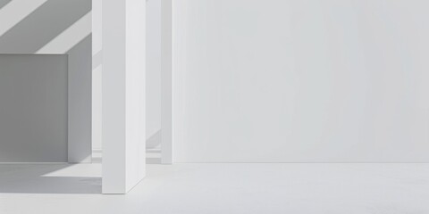 Fototapeta premium A minimalist aesthetic featuring a stark white backdrop, Abstract shapes arranged in a grid, Contemporary minimalist style