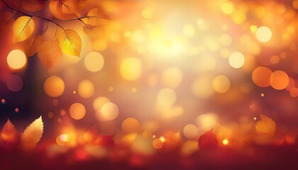 blurred out fall season abstract nature background with lots of bokeh and a bright center spotlight and a subtle vignette border ai generative
