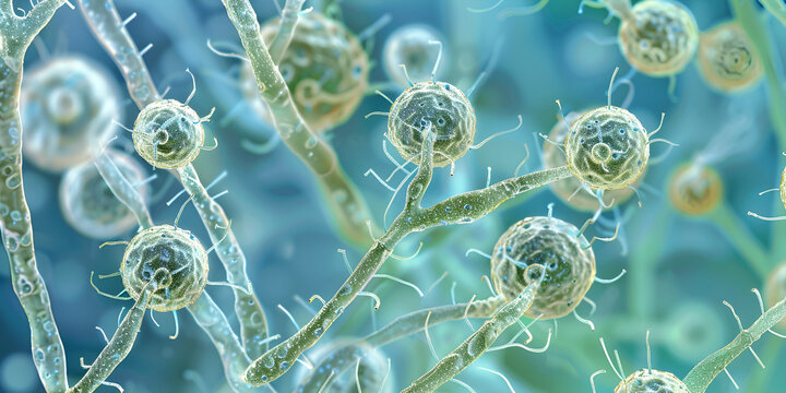 Microscopic View of Microsporum audouinii Fungus Structure Under the Microscope &ndash; Close-Up of Dermatophyte Fungal Infection