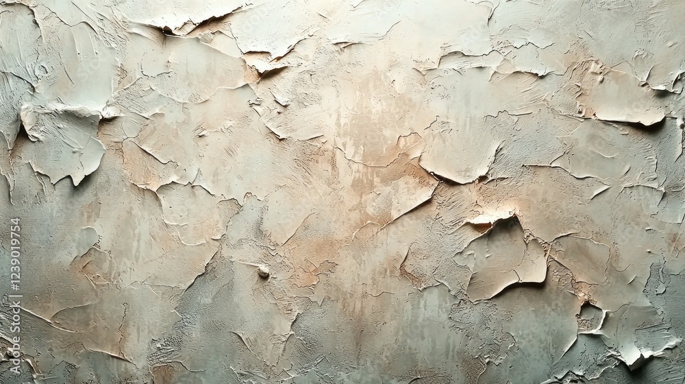 Poster an intricate wall surface reveals layers of texture created by peeling paint in soft beige and taupe