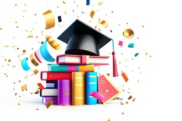 Graduation Celebration Books Stacked Cap Confetti