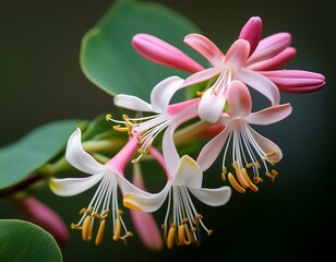 lonicera caprifolium macro photo of pink white flowers
