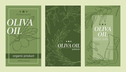 Olive oil and olives banners, labels. Hand drawn vector illustration.