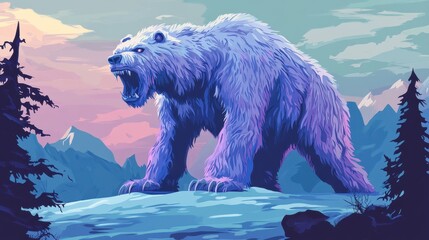 Majestic Polar Bear Roaring in a Mountainous Landscape