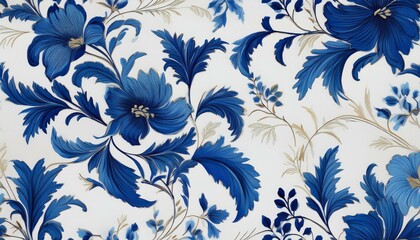 traditional blue floral motifs on a white canvas ideal for chic interior decorations vintage french blue floral digital paper white background seamless pattern