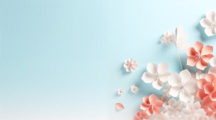 paper cut of power point background with delicate flowers and light pastel tones, empty space in the center,generative ai illustration