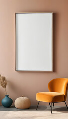 Blank picture frame mock up, elegant rainbow frame empty white canvas hanging on the wall, minimal mockup frame on rainbow wall, modern interior, wall art presentation template, Picture frame