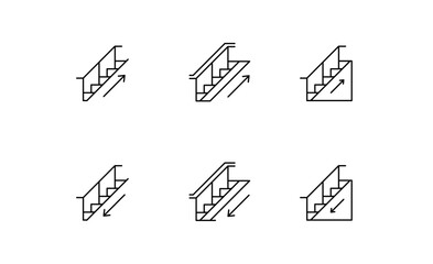 Set of Staircase with a handrail icon, up and down Outline icon, Editable Stroke