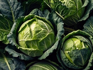 Obraz premium Fresh Organic Green Cabbage from the Garden for Healthy Cooking and Meal Prep