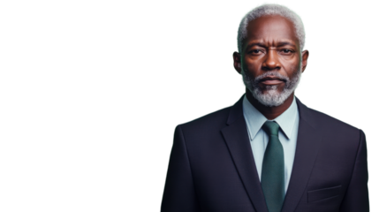 Serious senior businessman looking directly with transparent background