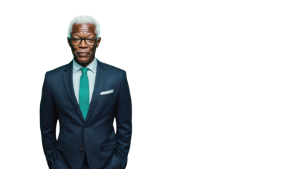 Senior businessman posing with hands in pockets on transparent background