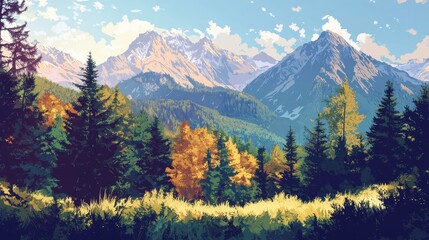 Autumnal Mountain Range Scenic Vista Forest Trees