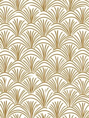 Gold art deco pattern fan shape design on white background seamless repeating geometric motif