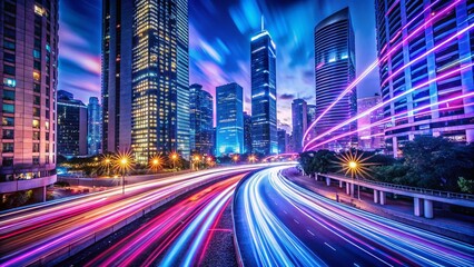 Fototapeta premium Long Exposure Light Trails at Night, Cityscape, Urban, Night Photography, Abstract