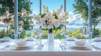 Elegant modern minimalist table setting with haute cuisine style for exclusive dining experience and sophisticated ambiance
