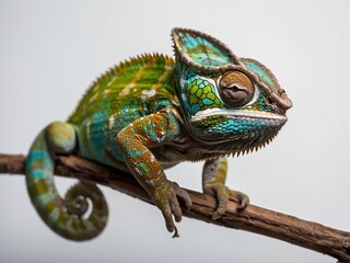 Naklejka premium Vibrant Green Chameleon Close-Up 