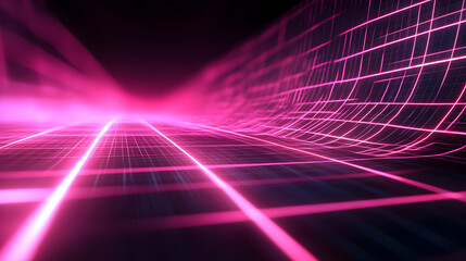 A 3D neon grid in hot pink and cyber black, retro-futuristic and glowing