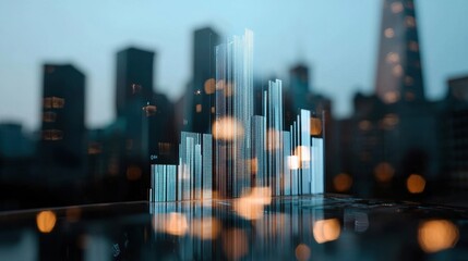 Futuristic City Skyline with Data Visualization and Digital Overlay