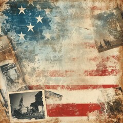 American Flag Collage With Vintage Photographs And Papers