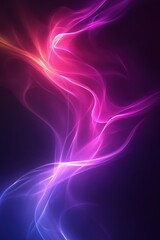 Abstract flowing lines in gradient colors of pink purple and orange on a dark background