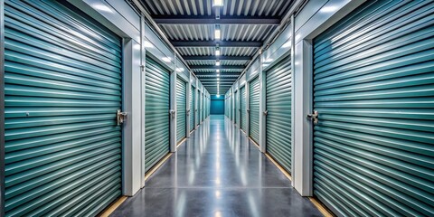 Obraz premium Long Grey Storage Unit Hallway - Candid Interior Stock Photo