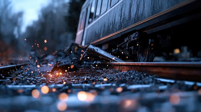 Close-Up Of Sparks At Train Derailment